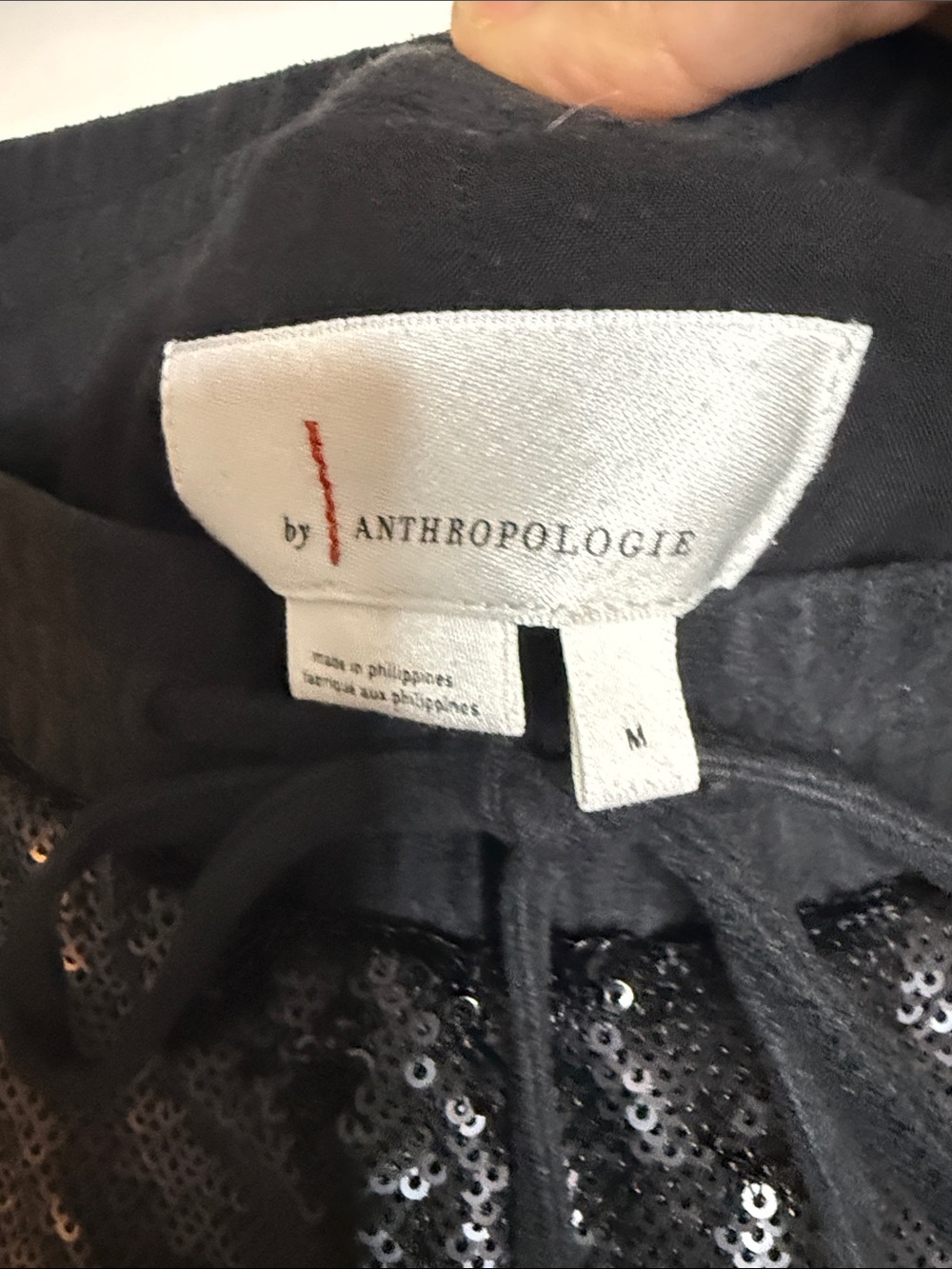 Anthropologie Black Sequin Track Joggers with Drawstring - Picture 7 of 11